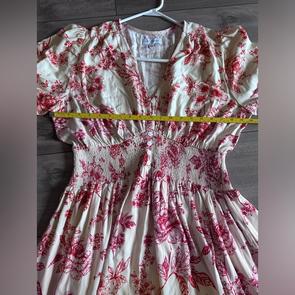 Lost and Wander mini dress floral print ivory red short sleeve size large - Picture 13 of 14
